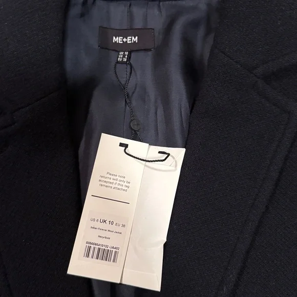 ME+EM | Short Italian Forever Wool Jacket Blazer Navy/Gold | US size 6 - Picture 3 of 13